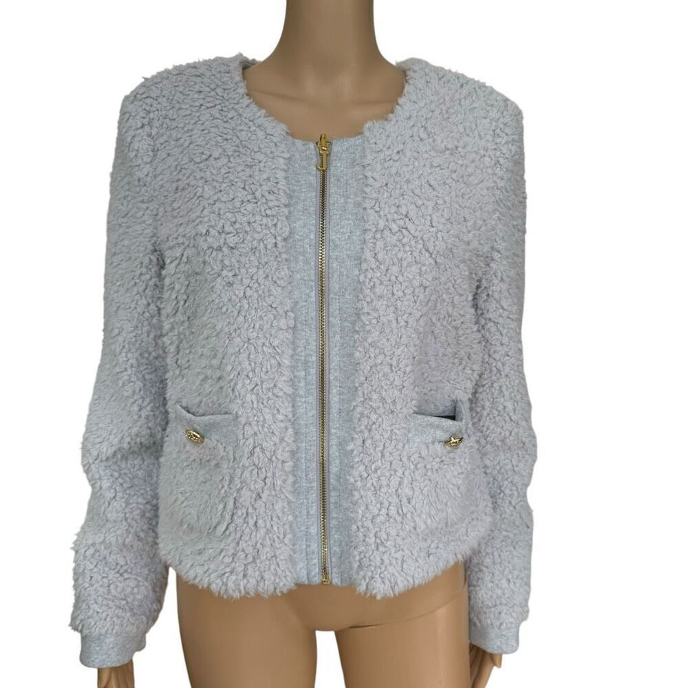 Juicy Couture gray Sherpa reversible zip up jacket size M NWT